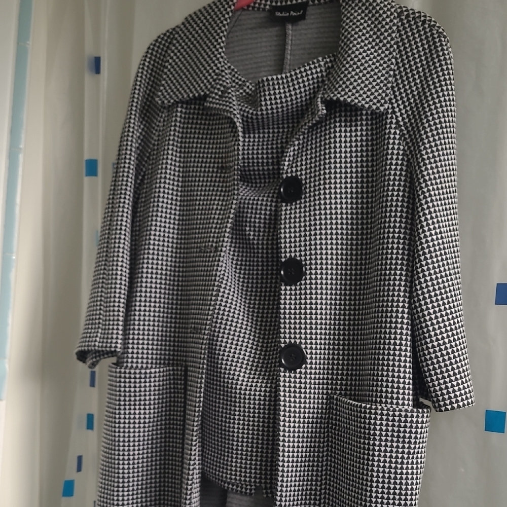 Nina Ricci Black and White Checkered Coat With Matching Skirt